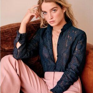 Sezane navy lacey blouse